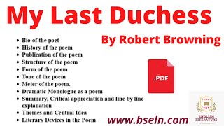 My Last Duchess By Robert Browning in Urdu and HindiThemessummaryCAStructurestyle Notes PDF [upl. by Acirretahs57]