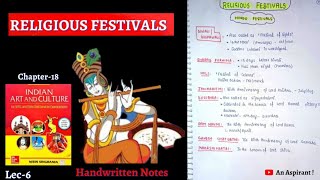 Religious Festivals  Art amp Culture  Lec6  Handwritten notes  An Aspirant [upl. by Siger594]