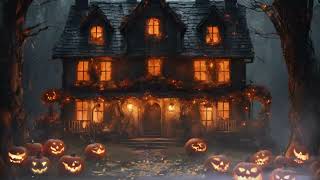 Autumn Halloween Ambience Spooky Forest Cottage at Night  JackoLanterns Crickets Eerie Sounds [upl. by Nosle]