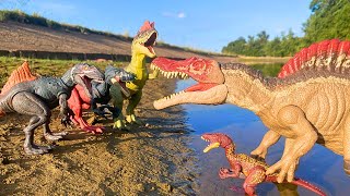 SPINOSAURUS vs T REX vs CARNOTAURUS  SPINOSAURUS Protect the Family  Jurassic World Film [upl. by Cavit]