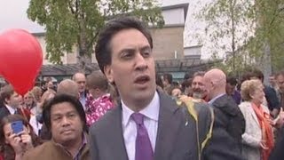 Ed Miliband gets hit by an egg during Southampton walkabout [upl. by Adnerb833]