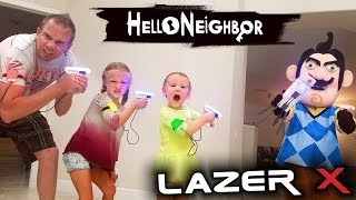 Hello Neighbor in Real Life Us vs Hello Neighbor in Laser Tag Toys Battle We Kick Him Out [upl. by Mcclary776]