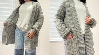 Crochet Classic Ribbed Long Cardigan Tutorial [upl. by Porett]