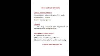 Literary Criticism in English Literature  Origin and Meaning  Definition  importance [upl. by Hankins]