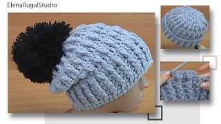 How to Crochet Beanie with LapelCrochet Hats Pattern [upl. by Ellerad338]