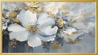 Golden Framed Floral Art  Silent Screensaver for decorative  Flower Painting  Your TVs [upl. by Merrell]