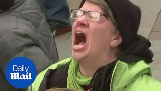 Moment emotional woman yells as Trump is declared President of the US  Daily Mail [upl. by Annoit]