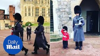 Fouryearold boy salutes next to guardsman at Windsor Castle  Daily Mail [upl. by Thgiwd]