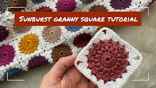 How to Crochet a Sunburst Granny Square  Tutorial [upl. by Burk]