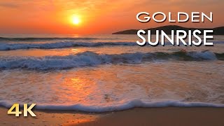 4K Golden Sunrise  Nature Relaxation Video  Relaxing Sea Ocean Waves Sounds  NO MUSIC  UHD 2160p [upl. by Dnomra]