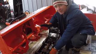 105 Kubota B2601 Compact Tractor How to mount your front Snowblower B2782B outdoor channel [upl. by Leagiba]