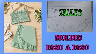 COMO HACER ESTE HERMOSO CONJUNTO DE FALDA Y TOP PARA NIÑAS 💖🥰 MOLDES PASO A PASO 💖TALLE 8💖 PARTE 1 [upl. by Choong]