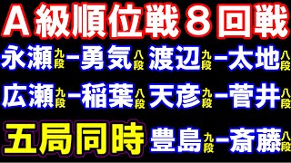 A級順位戦8回戦一斉対局､5局同時配信！盤面なし評価値放送 永瀬九段ｰ勇気八段､渡辺明九段ｰ太地八段､広瀬九段ｰ稲葉八段､天彦九段ｰ菅井八段､豊島九段ｰ斎藤八段 [upl. by Airla241]