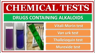 CHEMICAL TESTS  VITALIMORIN TEST  VAN URKS TEST  THALLEIOQUIN TEST  MUREXIDE TEST  ALKALOIDS [upl. by Livia]