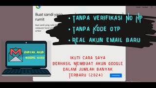 Cara Membuat Akun Email Baru Pakai Laptop tanpa verifikasi nomor Hp tanpa Kode OTP ll 2024 [upl. by Norihs]