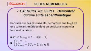 EXERCICE 02  SUITES  DÉMONTRER QUUNE SUITES EST ARITHMÉTIQUE [upl. by Aschim]