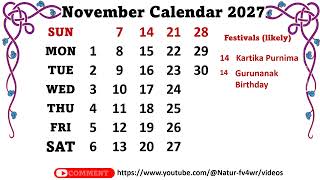 November Calendar 2027 novembercalendar2027 [upl. by Hartmunn]