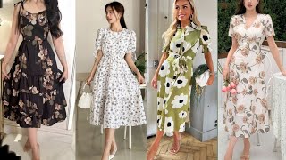 Cute Harmosos Elegent Vestidos de Moda Verano 2024Cute Knee Length Floral Print Dresses Design 2024 [upl. by Assyli]