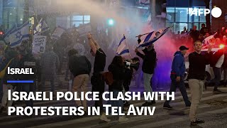 Israeli police clash with antigovernment protesters in Tel Aviv  AFP [upl. by Lainahtan]