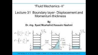 Fluid Mechanics  Lecture 31 Boundary layer  Displacement  Momentum thickness  Blasius solution [upl. by Aisorbma954]