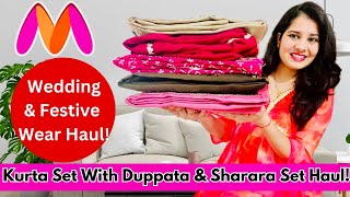 Myntra Best Wedding Embroidered Kurta Set With Duppata amp Sharara Set Haul  Myntra Haul [upl. by Dorej815]