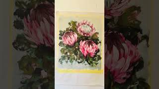 South African proteas on their way to an art collector in Canada floralart paintingflowers [upl. by Hayden354]