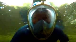 Full Face FreeBreath EasyBreath snorkel mask  EKEN H9 action camera filming underwater in a river [upl. by Fowle407]