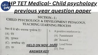 HP TET Medical  Psychology section previous year question paper 2020 [upl. by Hannover661]