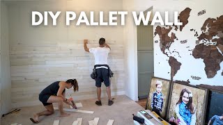 How To Get A White Washed Pallet Wood Wall  Fast Easy and Inexpensive [upl. by Anahsal]