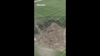 MUST SEE Drone video shows huge sinkhole swallowing part of soccer field in Alton IL [upl. by Haskel]