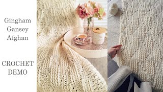 Gingham Gansey Afghan  Crochet Stitch Demo [upl. by Lertnom]