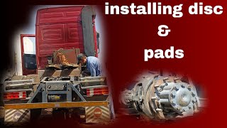 installing disc brake  and pads  mercedes Actros [upl. by Laktasic]