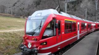 Swiss Trains Travelling the Bernina Railway in Winter [upl. by Erot591]