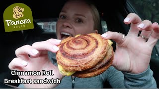 NEW Panera Bread CinnaScramble breakfast sandwich review [upl. by Nolahc]