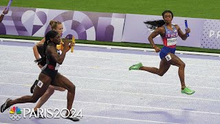 Sha’Carri Richardsons blistering comefrombehind anchor leg ices 4x100m gold  Paris Olympics [upl. by Nahsin]