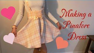 DIY pinafore dress Making a pink plaid pinafore [upl. by Studnia939]