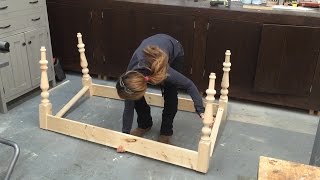 How to Build a Farmhouse Table  Part 1 Table Base with Turned Legs [upl. by Nnaeilsel119]