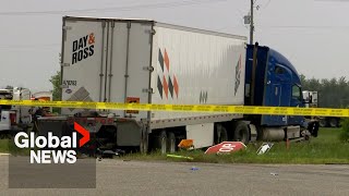 Manitoba crash Investigation begins into how bus carrying seniors and semi truck collided [upl. by Firehs]