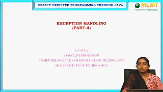 LEC20 Object Oriented Programming Through Java  Exception Handles Part4 by Mrs S Navya [upl. by Fortuna559]