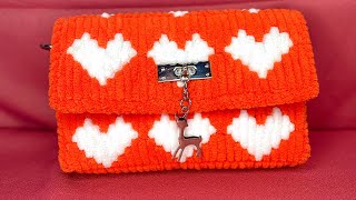 DIY Heart shape bag tutorial  plastic canvas  EsthonCrochet [upl. by Aseeram]