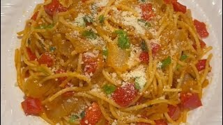 Spaghetti with Onions Scallions Garlic and Bell Peppers [upl. by Nyrmac]