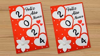 Linda tarjeta para año nuevo 2024 💖 DIY New year card ideas 🥳 Ideas de tarjetas de año nuevo [upl. by Glass]