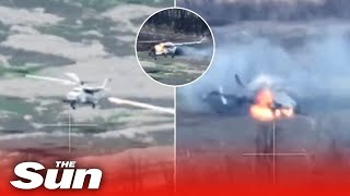 Russian Mi8 helicopter shot out of the sky with MANPADS by Ukrainian forces near Donetsk [upl. by Hpejsoj926]