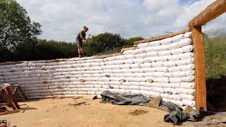 Off Grid Earthbag Workshop Part 62 wall plates and earthbags [upl. by Pasho]