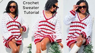 Crochet A V Neckline Sweater In One Piece crochet tutorial diy [upl. by Adria]