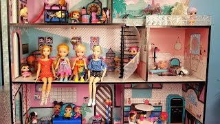 Playing in the new dollhouse  Elsa and Anna toddlers  lol dolls  pool  surprises [upl. by Mareah]