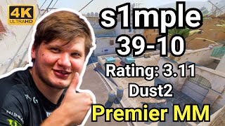 s1mple 3910 Rating311 Dust2  Premier Ranked  Aug 28 2024 cs2 pov [upl. by Subocaj]