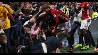 Marouane Fellaini rushes to help woman crushed during Manchester Uniteds victory goal [upl. by Aynotal]