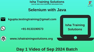 Selenium with Java Day 1 Video On 19th Sept 2024Call or WhatsApp us on 918019952427 to Enroll [upl. by Naara]