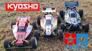 Kyosho Turbo Optima Vs Optima Mid Vs Tamiya Plasma Edge  2s run and comparison [upl. by Patnode]